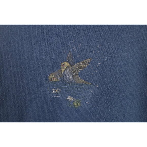 Vintage 90s Streetwear Womens 2XL Faded Nature Cat Kitten Bird Sweatshirt Blue - Picture 12 of 16